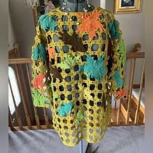 Michael Simon L XL XXL Open Knit Crochet Sweater Fall Leaves #2 mothers day gift